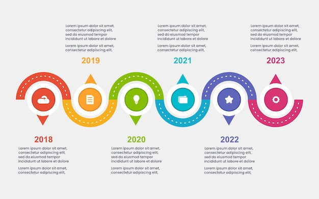 Cronologia delle pietre miliari degli anni Modello infografico per banner di presentazione aziendale