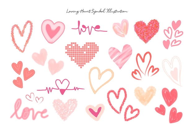 Vettore cute love heart shape and line illustration collection