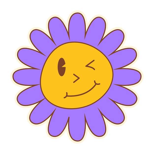 Cute Pop Retro Groovy Flower Sticker Clipart