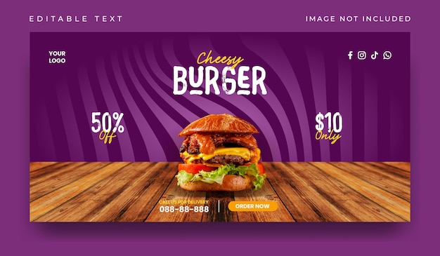 Delizioso modello di banner per menu di hamburger e cibo