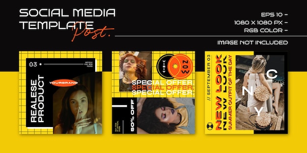 Design del set di social media anni '90 Pacchetto di sfondi groovy estetici retrò astratti