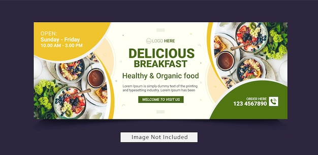 Design piatto della copertina di facebook del menu alimentare e banner web