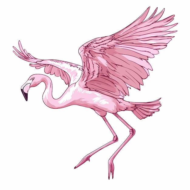 Vettore elegante flamingo che si prepara a volare illustrazione vettoriale disegnata a mano