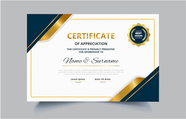 Elegante modello di certificato di diploma blu e oro