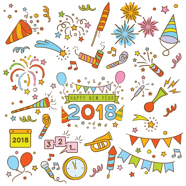 Vettore felice anno nuovo elementi di doodle