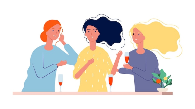 Fidanzate. Donne che si incontrano in un bar o in un ristorante. Serata femminile, ragazze che parlano, pettegolezzi e illustrazione di risate.