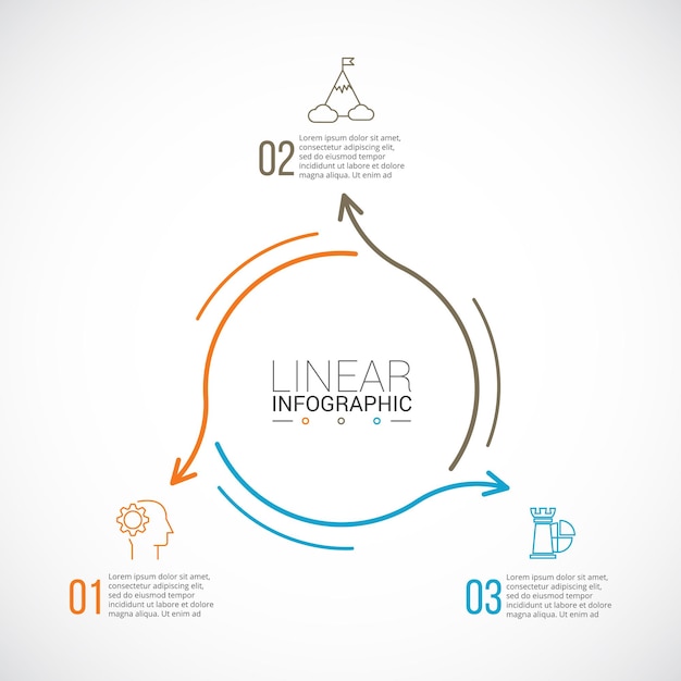 Frecce piatte a linea sottile per infografica Concetto di business con 3 opzioni parti passaggi o processi