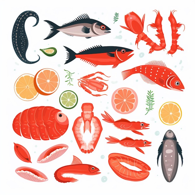 frutti di mare vettoriale illustrazione di pesce cibo mare oceano grafica isolata fresca icona di design resta