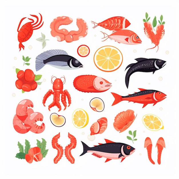 frutti di mare vettoriale illustrazione di pesce cibo mare oceano grafica isolata fresca icona di design resta