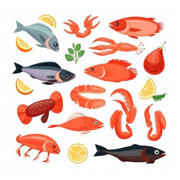 frutti di mare vettoriale illustrazione di pesce cibo mare oceano grafica isolata fresca icona di design resta