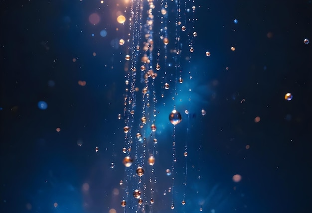 Vettore gocce d'acqua su uno sfondo blu con effetto bokeh