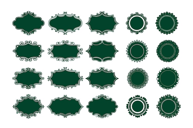 Grande serie di cornici a silhouette nera vettoriale e disegni e forme simmetriche arrotondate