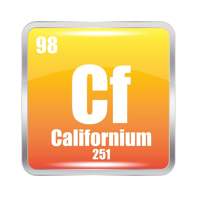 Vettore icona del californio cf elemento chimico numero atomico 98 massa 251 immagine quadrata arancione simbolo vettoriale