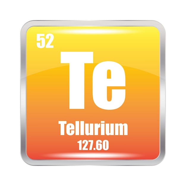 Vettore icona del tellurio elemento chimico te numero atomico 52 massa 12760 quadrato arancione