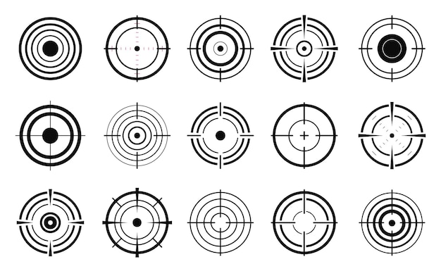Vettore icone di bersaglio nere simbolo di cecchino croce di mira e segno di mira illustrazione vettoriale eps10