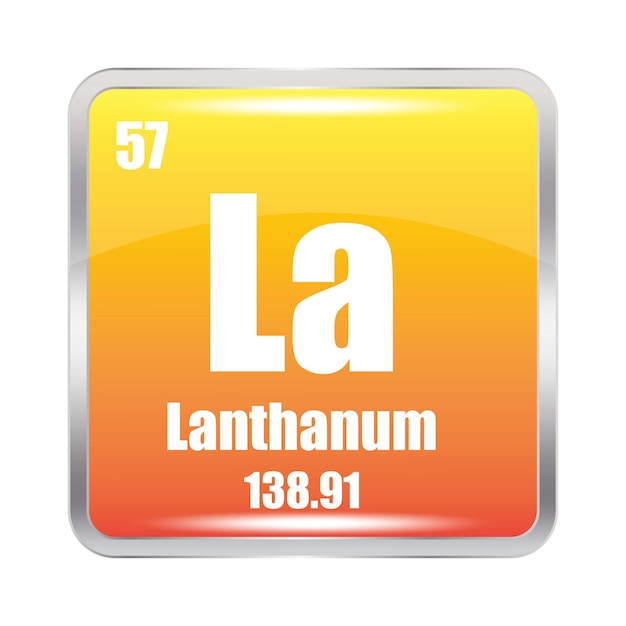 Vettore iconica del lantano l'elemento chimico la numero atomico 57 massa 13891 immagine quadrata gialla