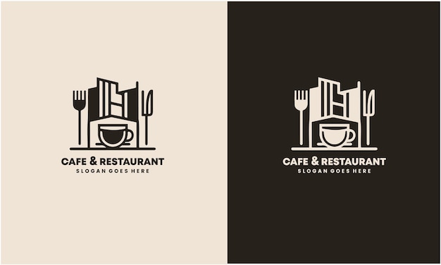 Il logo di una caffetteria e di un ristorante è un'illustrazione vettoriale commerciale utilizzabile con un concetto moderno creativo