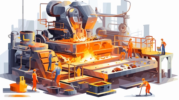 Illustrazione dell'industria metallurgica con varie attrezzature e processi