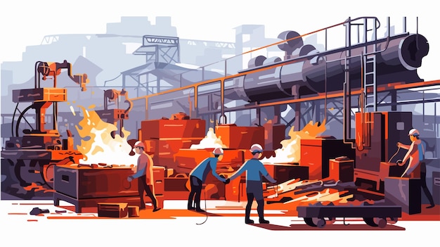 Illustrazione dell'industria metallurgica con varie attrezzature e processi