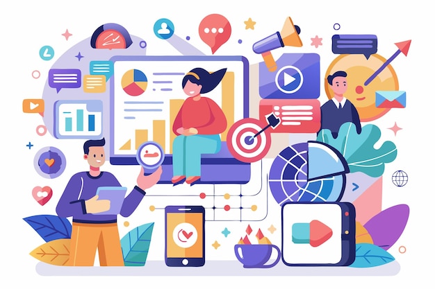 Vettore illustrazione di marketing sui social media