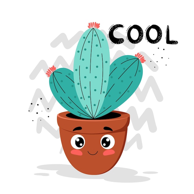 illustrazione di un cactus in una pentola, banner pronto con un cactus in una pentola, cura delle piante d'appartamento