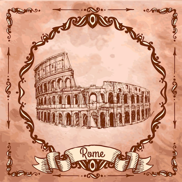 Vettore illustrazione vettoriale disegnata a mano del colosseo isolata