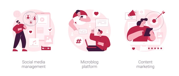 Illustrazioni vettoriali del concetto astratto della strategia SMM