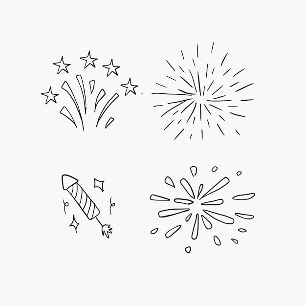 illustrazioni vettoriali di doodle disegnati a mano di fuochi d'artificio