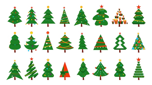 Insieme dell'albero di Natale. Raccolta di abete verde per la celebrazione di natale e capodanno. illustrazione