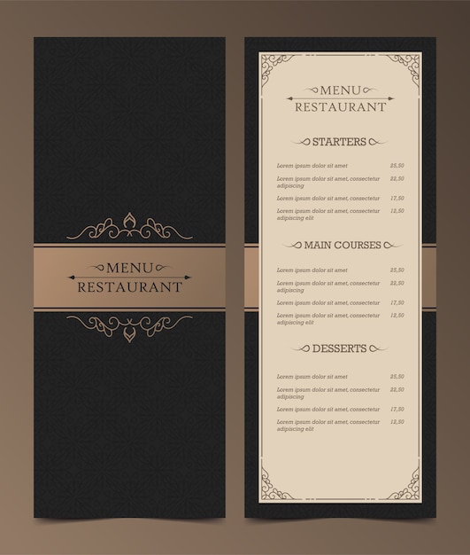 Layout del menu di lusso con elementi ornamentali.