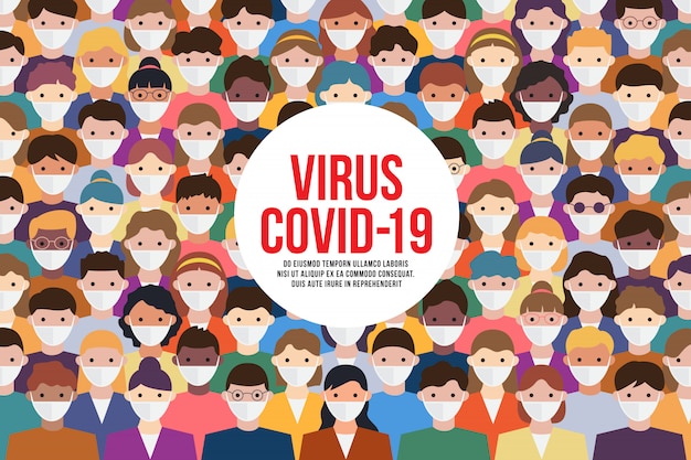 Le persone in tutti i paesi indossano maschere mediche per proteggere il coronavirus, la malattia di Covid-19, l'influenza, il PM 2,5, il virus, l'illustrazione.