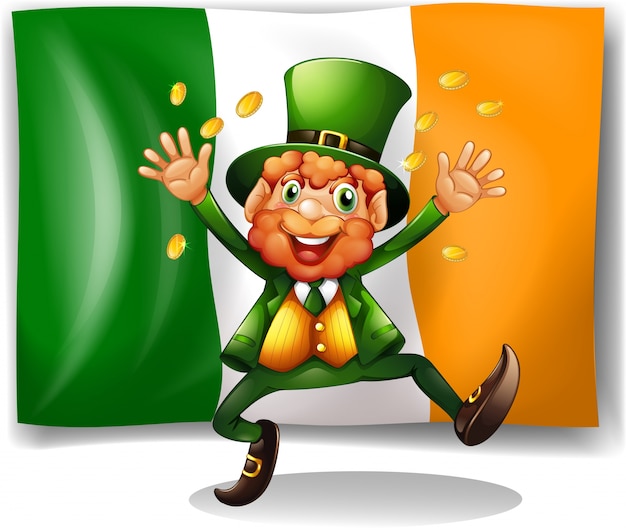 Leprechaun con monete d&#39;oro dalla bandiera