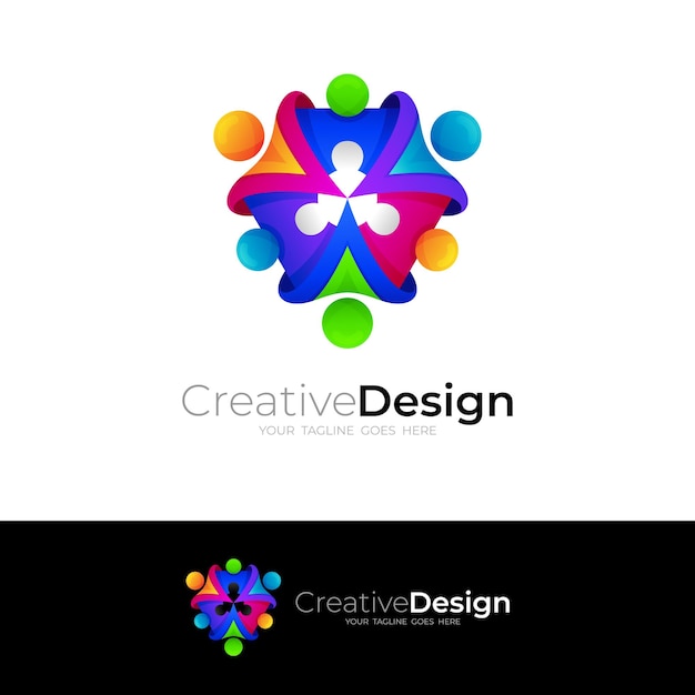 Logo per la cura della famiglia con modello di design colorato 3d