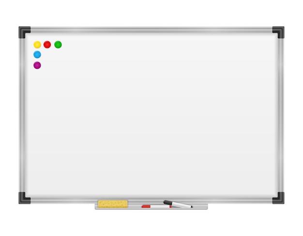 Marcatore magnetico per lavagna vuota per presentazioni di formazione e istruzione isolato su bianco