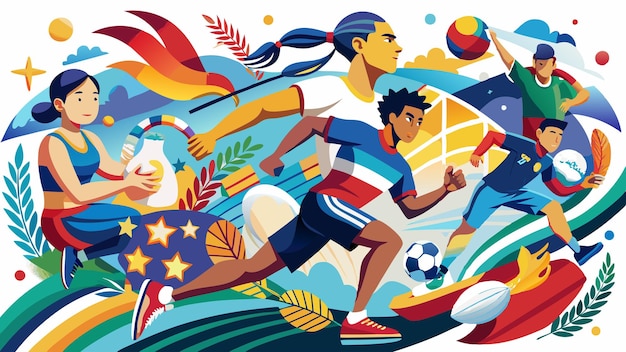 Vettore mese dell'eredità ispanica iconic hispanic sports and athletes print vector illustration design