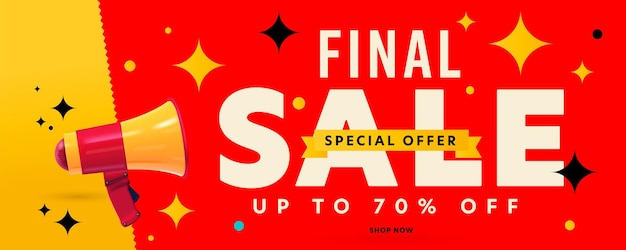 Modello banner intestazione offerta speciale sconto vendita finale Ultima possibilità di acquistare ora con pubblicità all'ingrosso Fino al 70% di sconto sui soldi risparmiati sullo shopping illustrazione vettoriale annuncio online