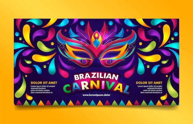 Modello di banner colorato carnevale brasiliano con sfondo blu scuro