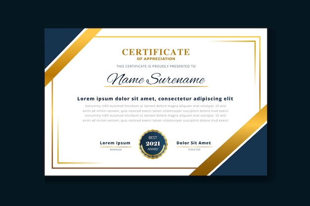 Modello di certificato di lusso dorato in gradiente