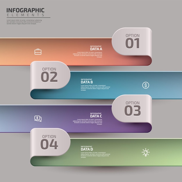 Modello di infografica aziendale di presentazione con flusso di lavoro colorato in 4 passaggi o diagramma di processo