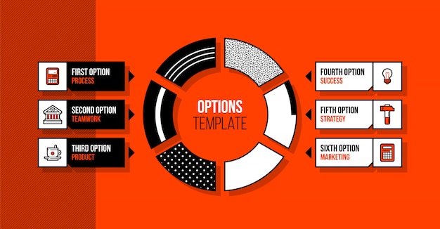 Modello di infographics del diagramma a torta con sei segmenti