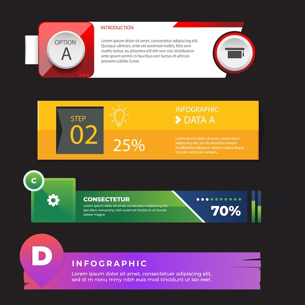 Vettore modello di progettazione di infografica vettoriale con 3 opzioni o passaggi