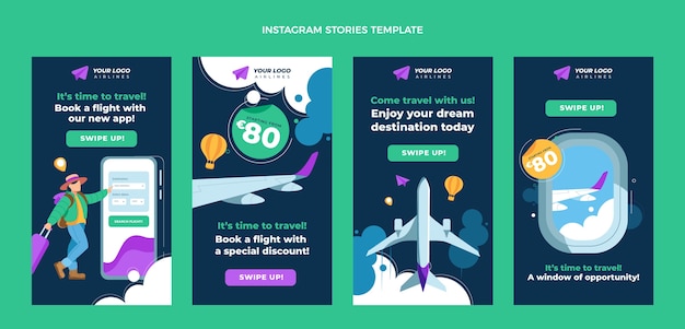 Modello di storie di instagram di viaggio di design piatto