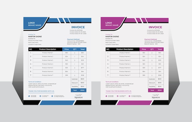 Vettore moderna progettazione di modelli di fatture professionali