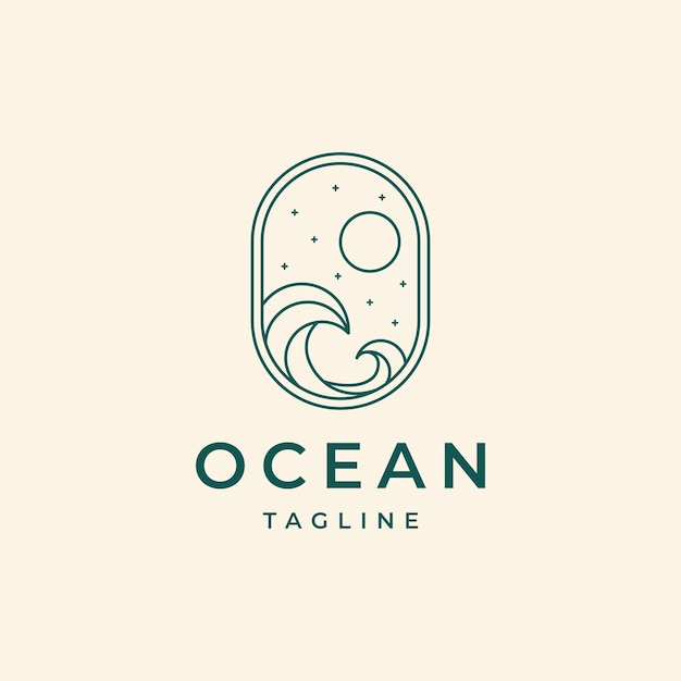 Ocean Beach Sun Wave linea contorno Logo Design