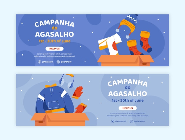 Pacchetto banner orizzontale piatto campanha do agasalho