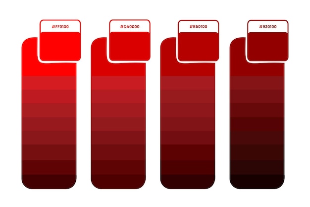 Palette di colori da rosso a nero con codice di colore Guida a colori a tonalità Illustrazione vettoriale