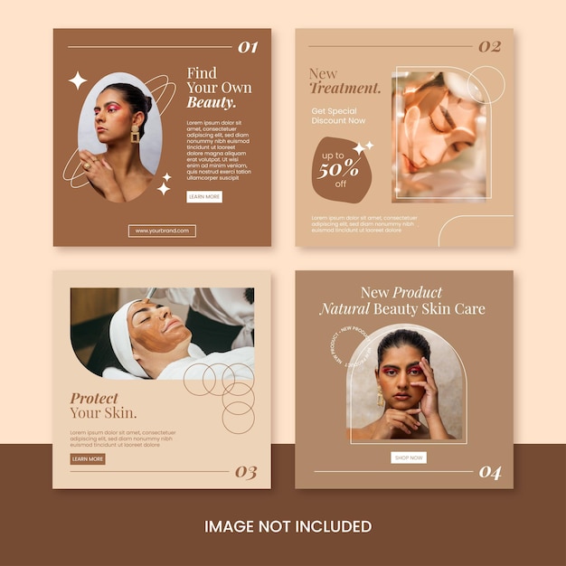 Piatto minimalista bellezza cura della pelle promozione instagram post bundle template vector