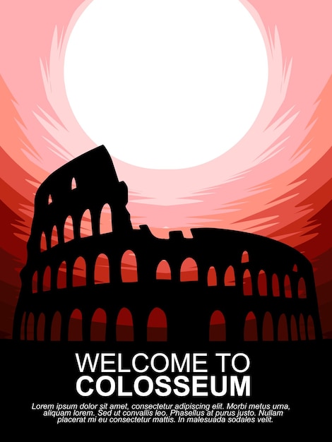 Vettore poster benvenuti al colosseo silhouette