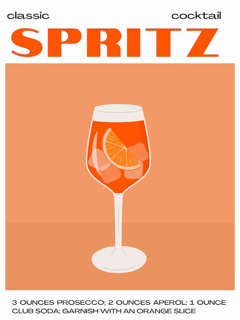 Vettore poster illustrativo minimalista di ricette di cocktail classici spritz