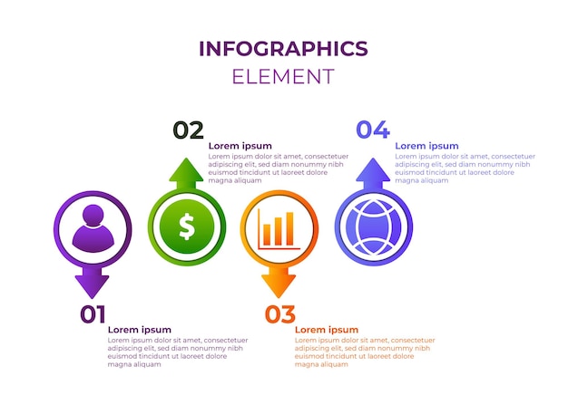 progettazione infografica a gradiente di cerchio Progettazione infografica in quattro fasi